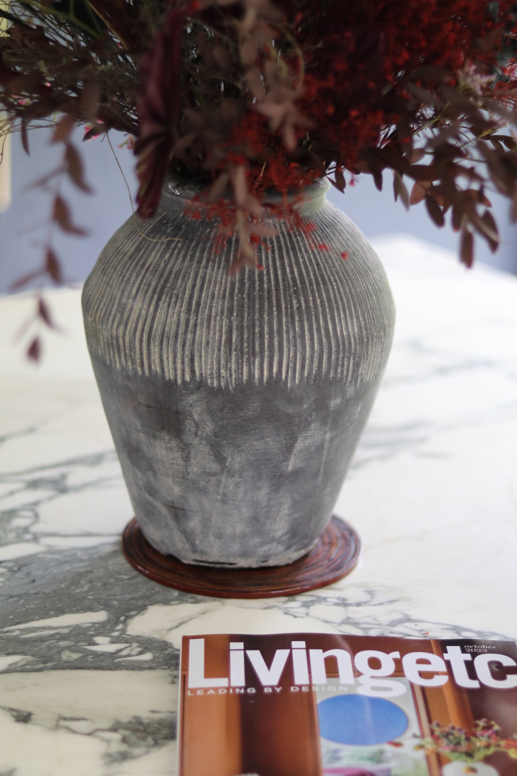 Dark Stone Pot Vase (Heavy Duty)