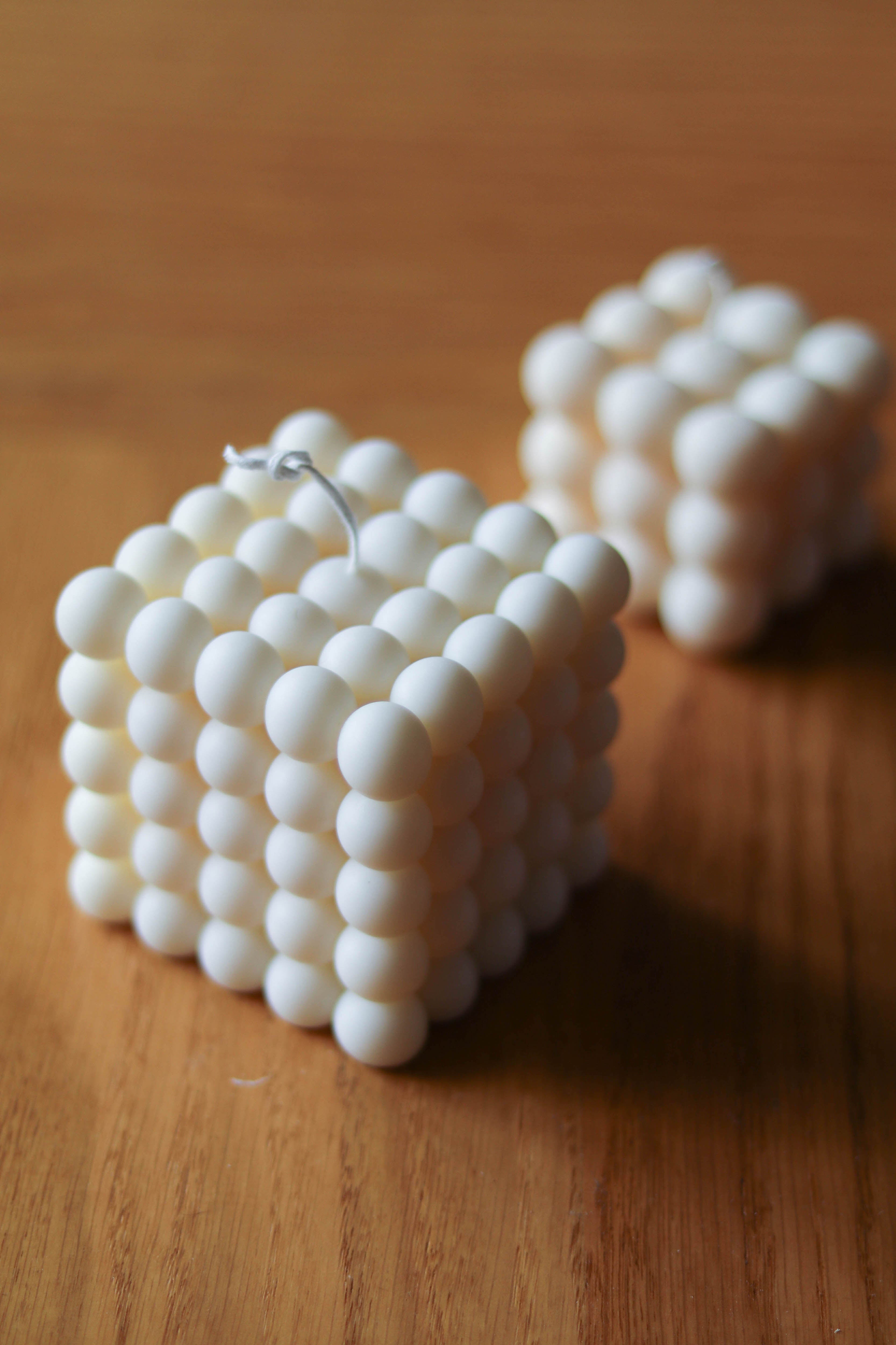 The Bubble Collection - Extra-Large Unscented Bubble Cube Candle (Off-white)
