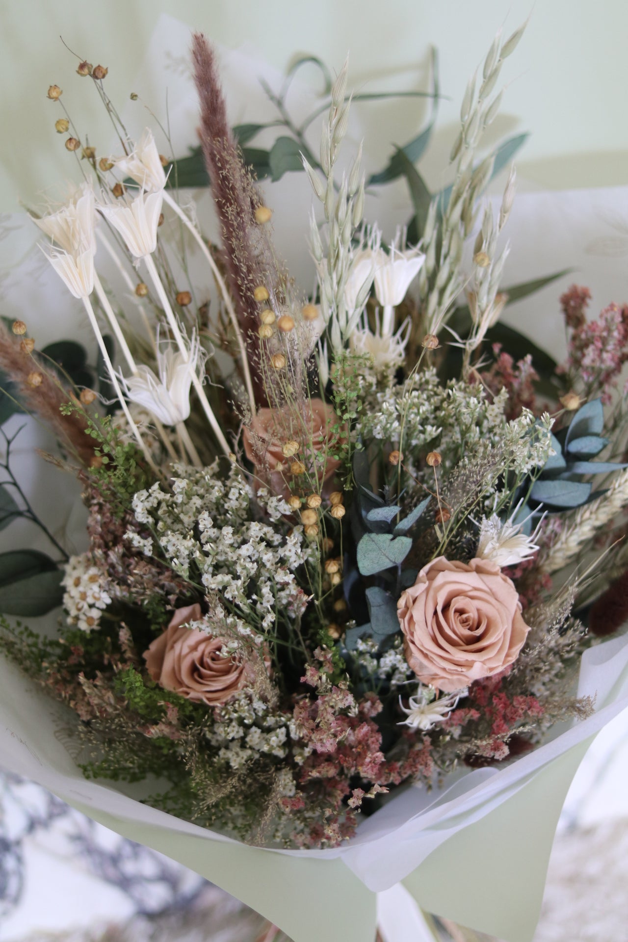 Everblooms -  Summer Collection -  Cappuccino Bouquet (Neutral/Brown Tone) with Roses