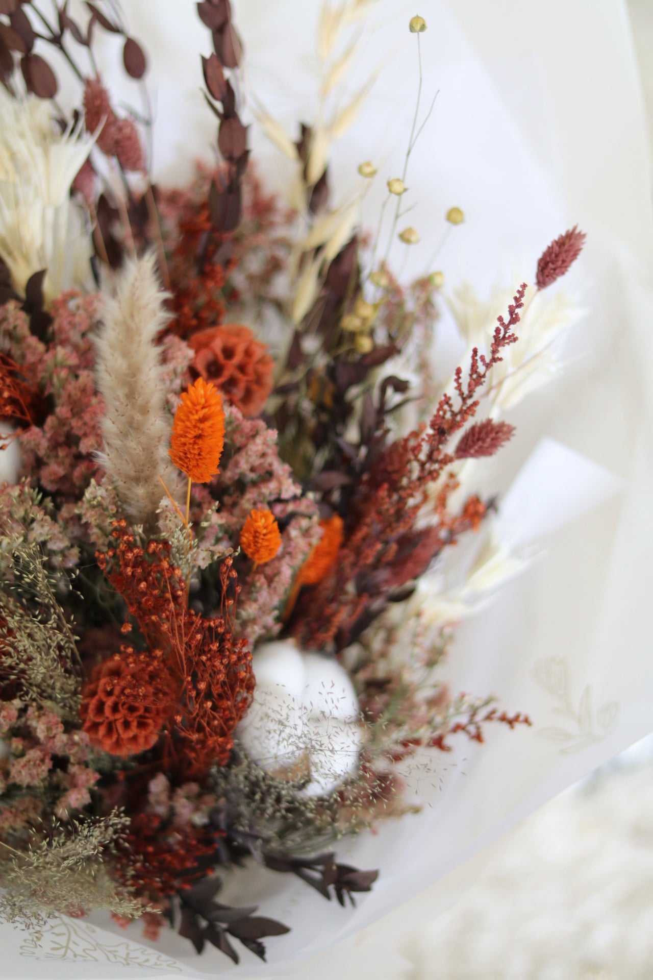 Everblooms -  Summer Collection -  Alexa Bouquet (Orange/Brown Tone) with Cotton Flowers