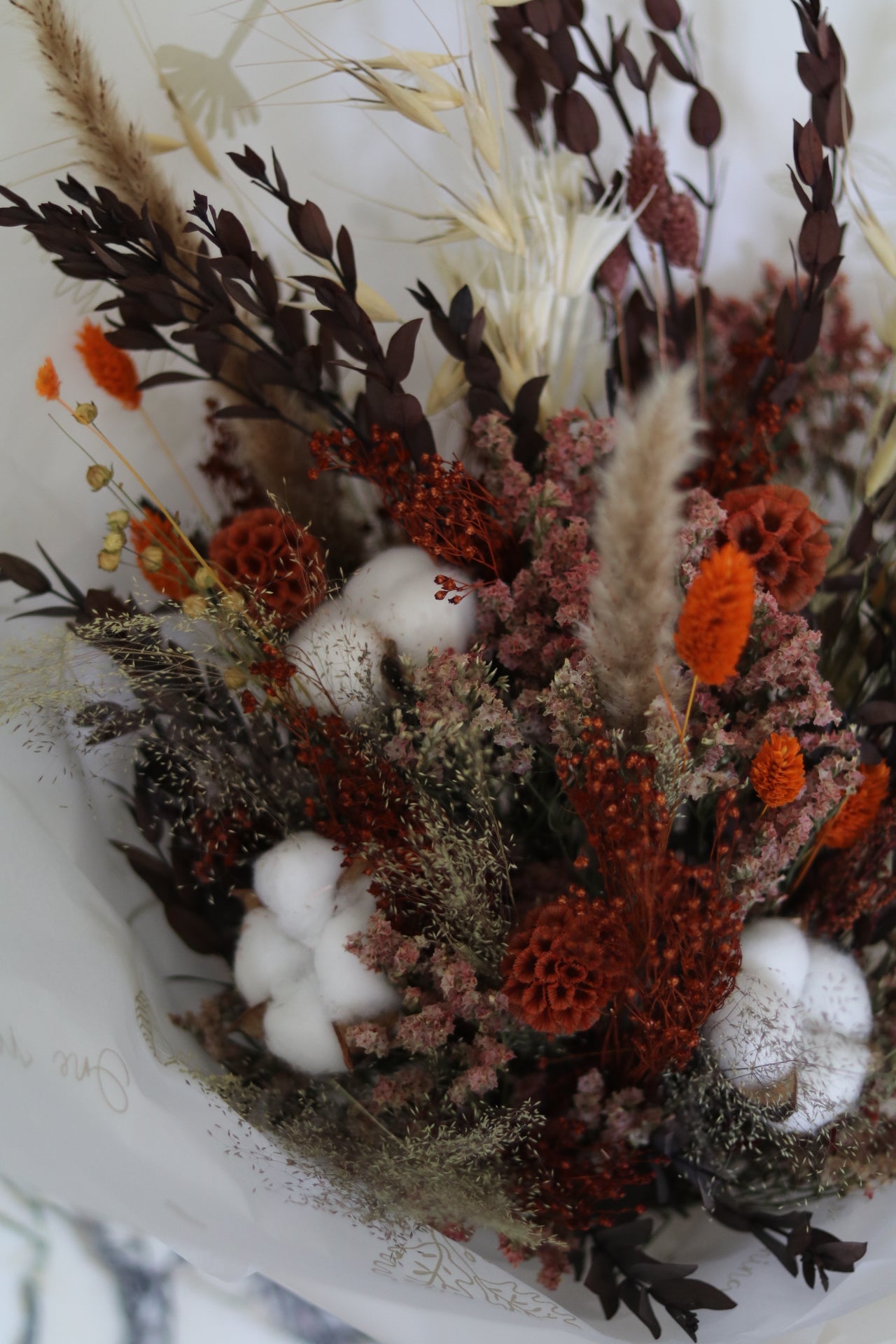 Everblooms -  Summer Collection -  Alexa Bouquet (Orange/Brown Tone) with Cotton Flowers