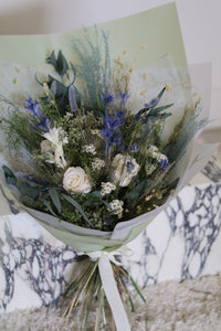 Everblooms -  Summer Collection -  Becca Bouquet (Blue/white Tone) with Rose & Gerbera