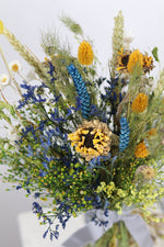 Load image into Gallery viewer, Spring/Summer Collection - Wild Summer Dried Sunflowers Bouquet (Blue and yellow Tone)
