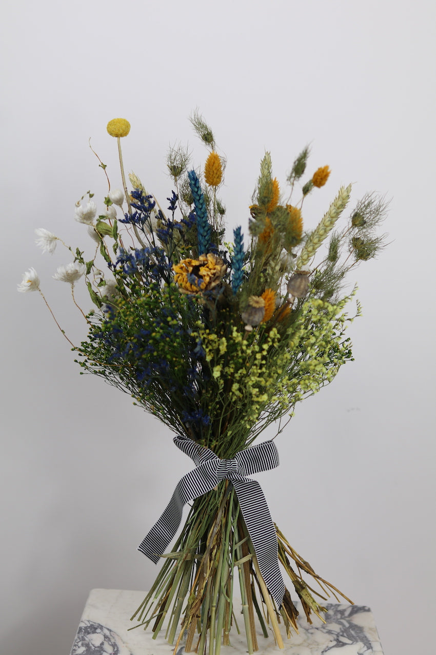 Spring/Summer Collection - Wild Summer Dried Sunflowers Bouquet (Blue and yellow Tone)